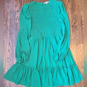 A. Calin by Flying Tomato Green Smocked Dress Long Sleeve Ruffle S